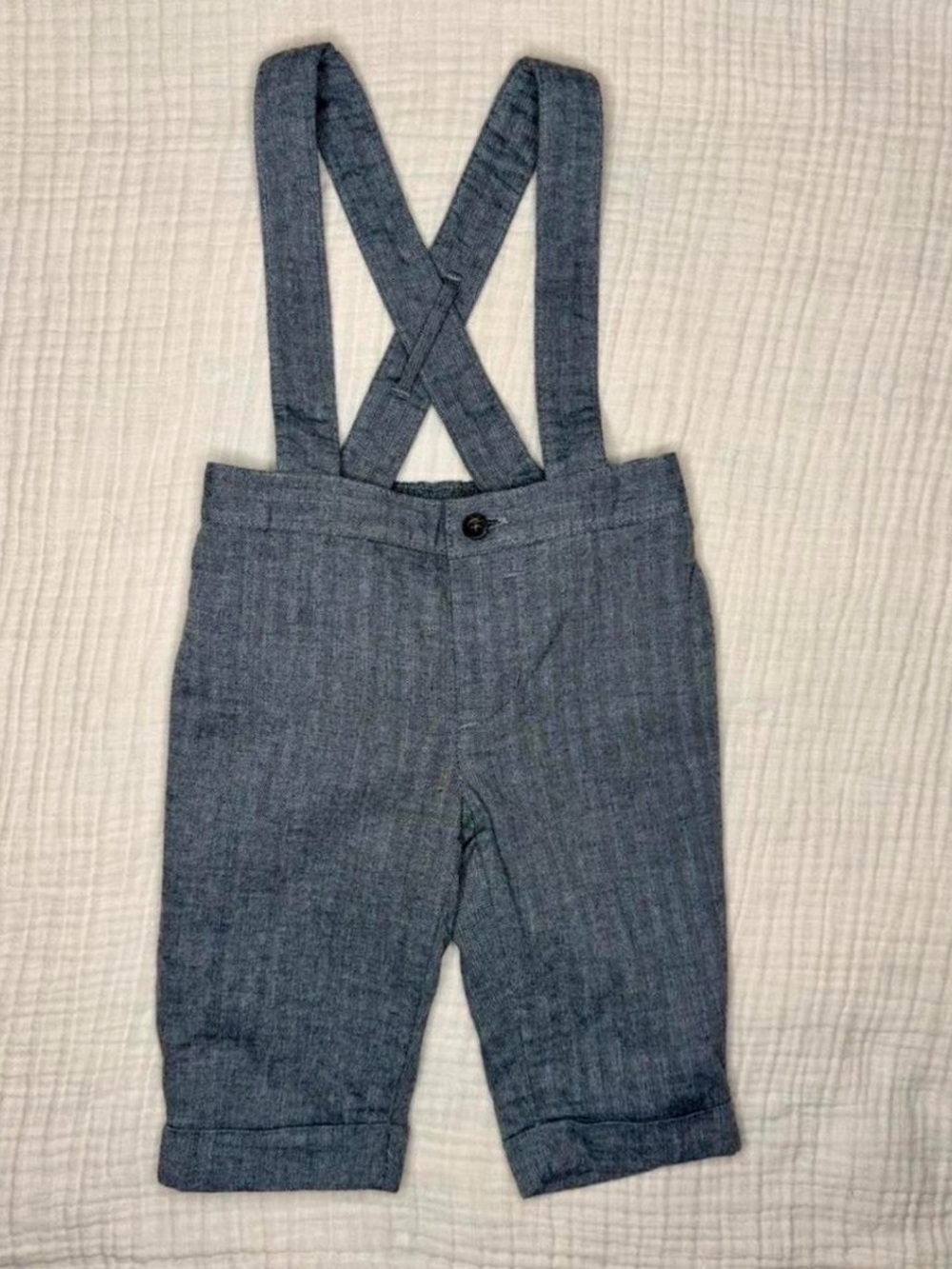 Janie & Jack Baby Boy Gray Herringbone Suspender Pants (Size 0-3 months)